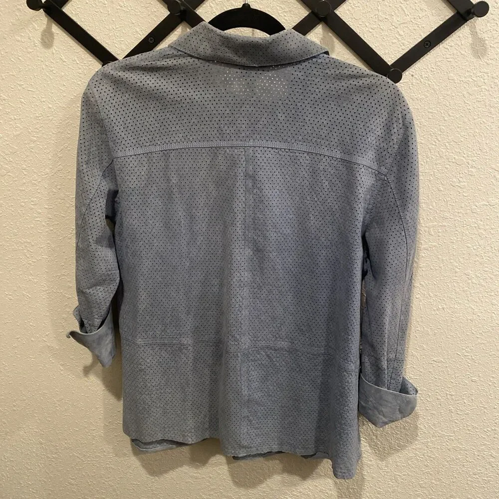 Lafayette 148 Ezra Harbor Blue Suede Shirt Jacket Medium - Picture 9 of 11